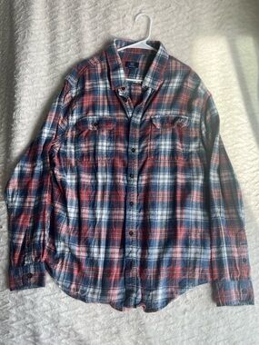 Men’s George Red and Blue Plaid Button-Down Shirt